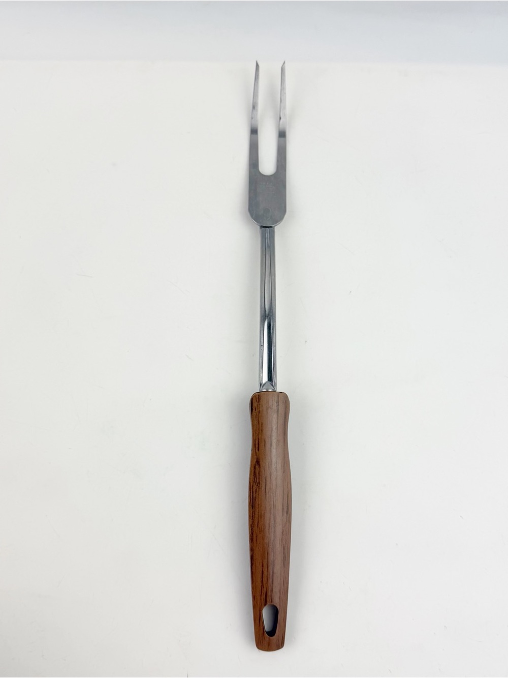 MCM Vintage EKCO Meat Fork Stainless Steel Faux Wood Handle 12” Cooking Kitchen